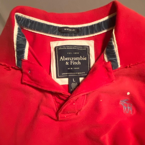 Abercrombie & Fitch Red Distressed Muscle Polo Shirt Size Large - Picture 3 of 6